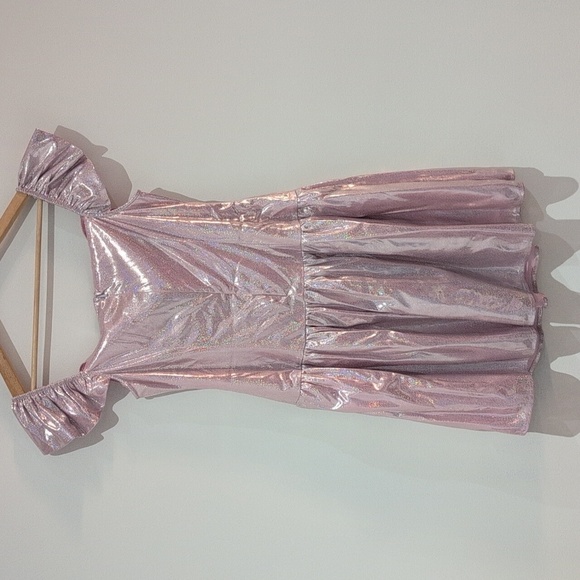 Batsheva Designer Shimmery Metallic Pink flutter sleeve sweetheart Dress size8/4 - Picture 9 of 15